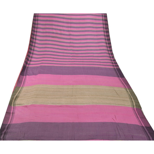 Sanskriti Vintage Pink Heavy Saree Blend Cotton Woven Sustainable Fabric Woven 5 Yard Sari