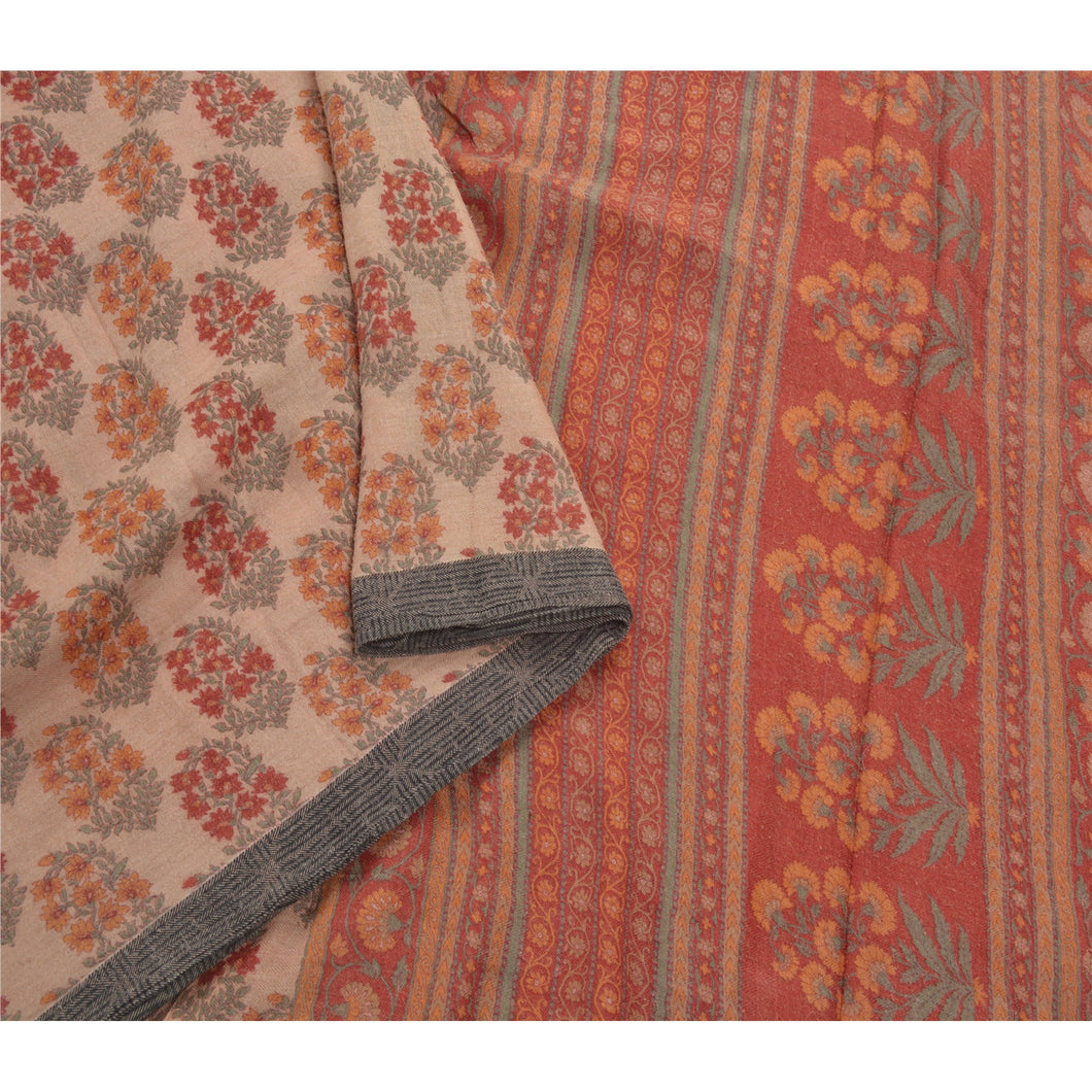 Heavy Saree Peach Woolen Woven Printed Fabric Soft 5 Yd Sari