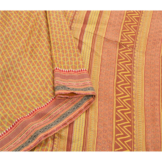 Sanskriti Vintage Heavy Saree Printed 100% Pure Silk Woven Sustainable Fabric 5 Yard Sari