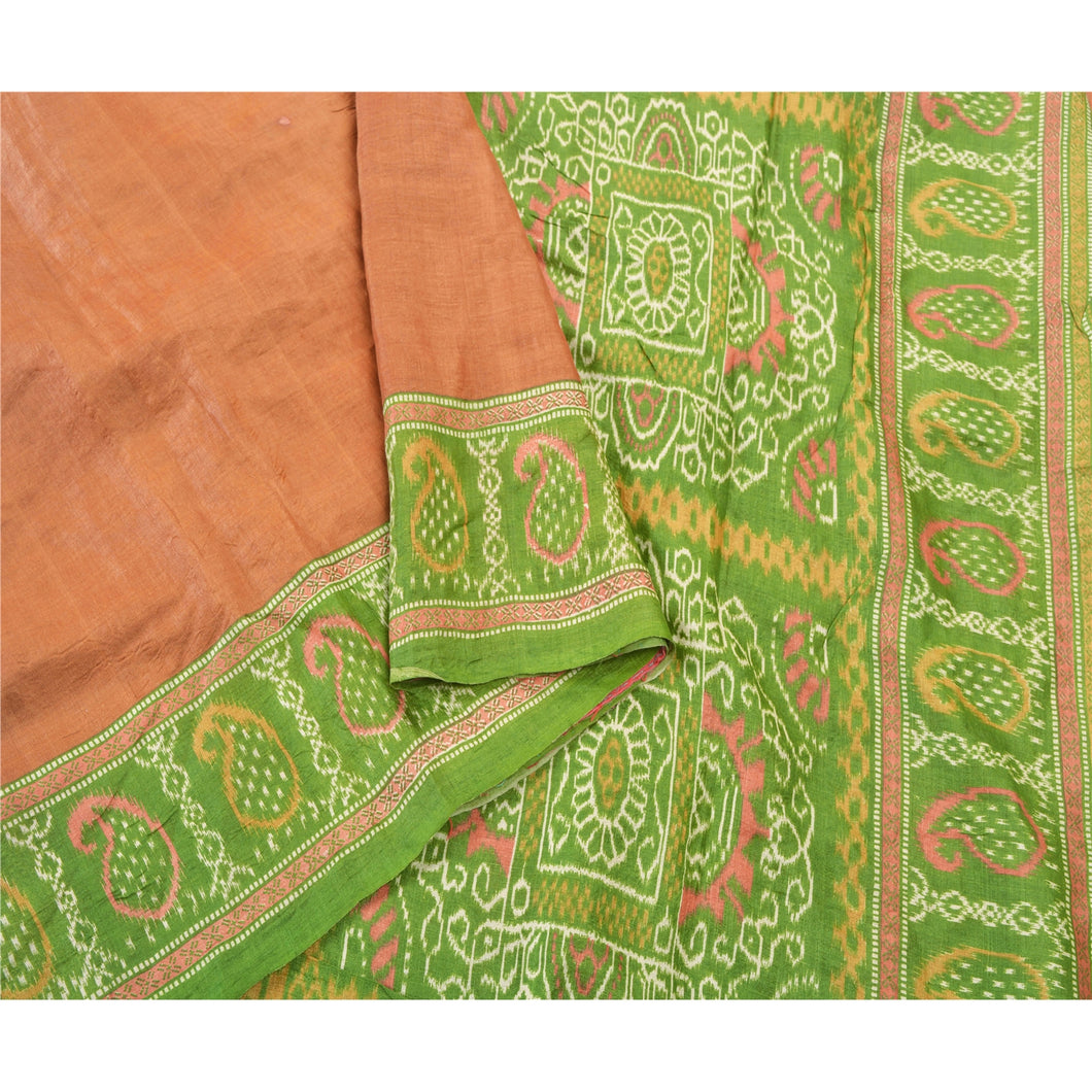 Brown Heavy Saree 100% Pure Tussar Silk Printed Fabric Sari