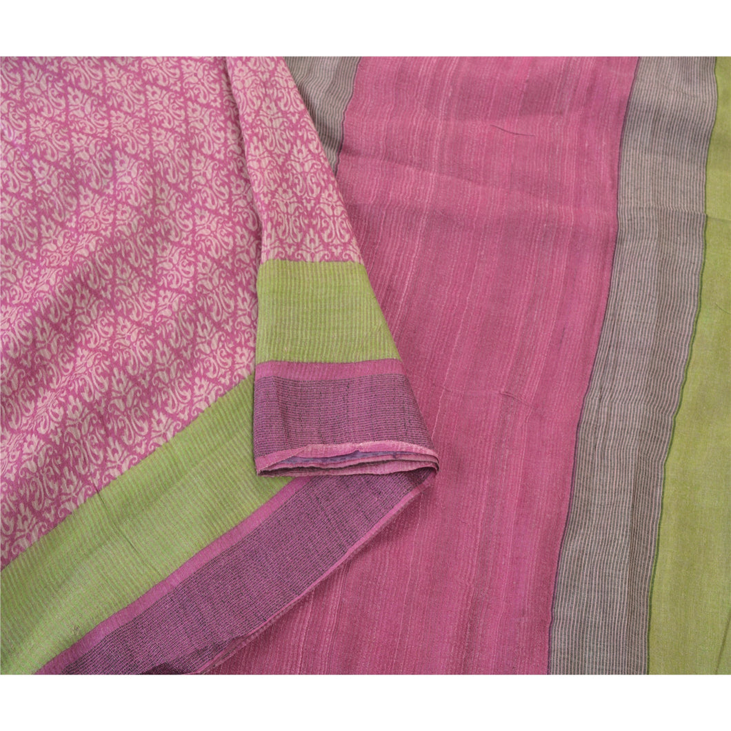 Sanskriti Vintage Pink Heavy Saree 100% Pure Tussar Silk Printed Fabric Sari