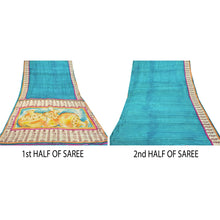 Load image into Gallery viewer, Sanskriti Vintage Teal Blue Heavy Saree Pure Handloom Block Printed Warli Fabric Woven Sari
