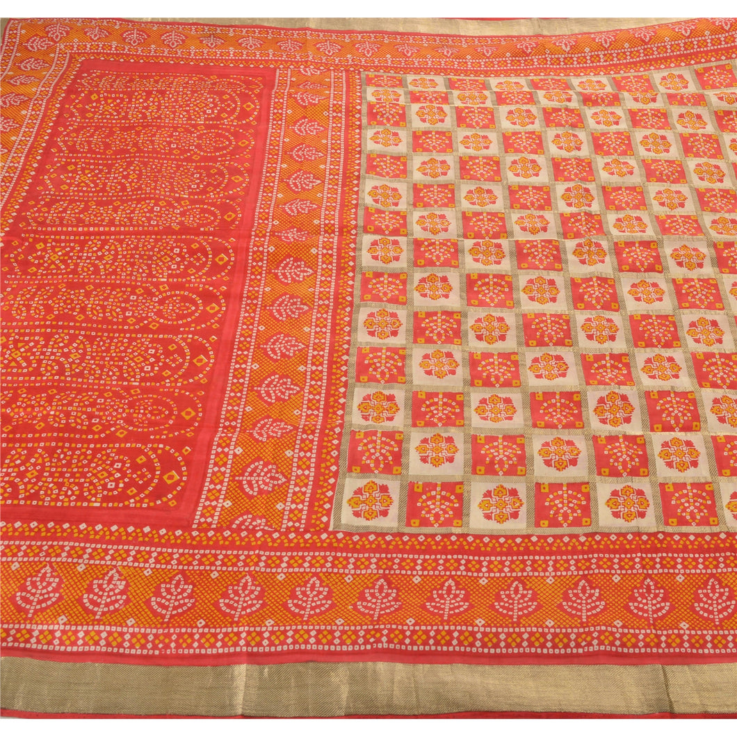 Sanskriti Vintage Red Heavy Saree Pure Silk Bandhani Printed Woven Sari Fabric