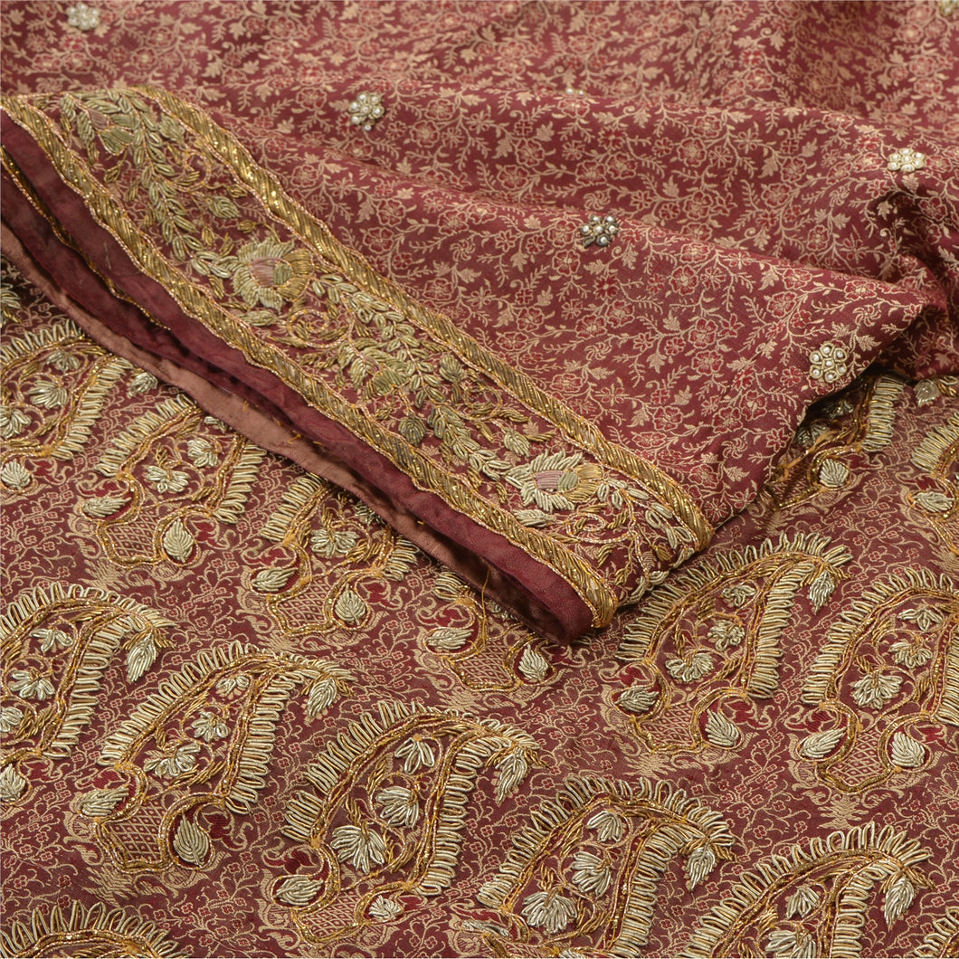 Sanskriti Vinatage Sanskriti Vintage Heavy Sari Pure Satin Silk Hand Beaded Woven Sarees Fabric