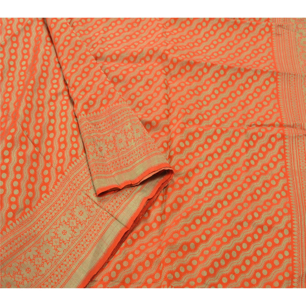 Sanskriti Vinatage Sanskriti Vintage Orange Heavy Indian Sari 100% Pure Silk Woven Sarees Fabric