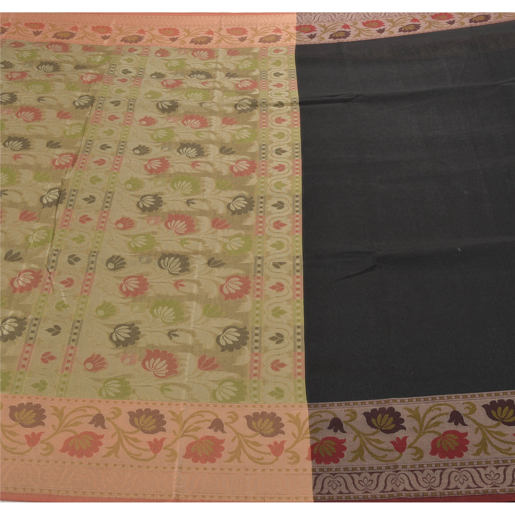 Sanskriti Vinatage Sanskriti Vintage Heavy Indian Sari Art Silk Black Woven Sarees 5 Yard Fabric