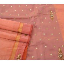 Load image into Gallery viewer, Sanskriti Vinatage Sanskriti Vintage Peach Heavy Sarees Pure Silk Hand Beaded Woven Sari Fabric
