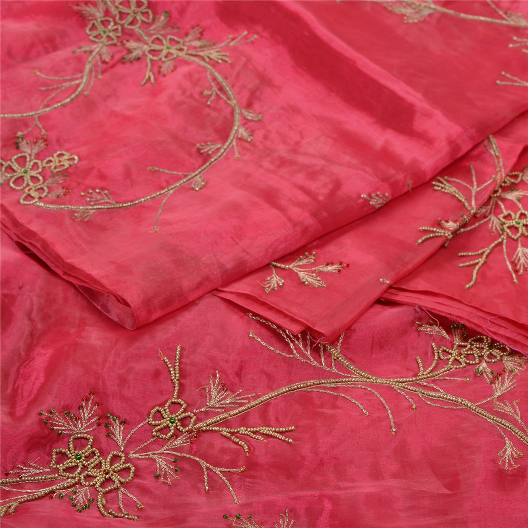 Sanskriti Vintage Pink Heavy Indian Wedding Sari Art Silk Handmade Sarees Fabric