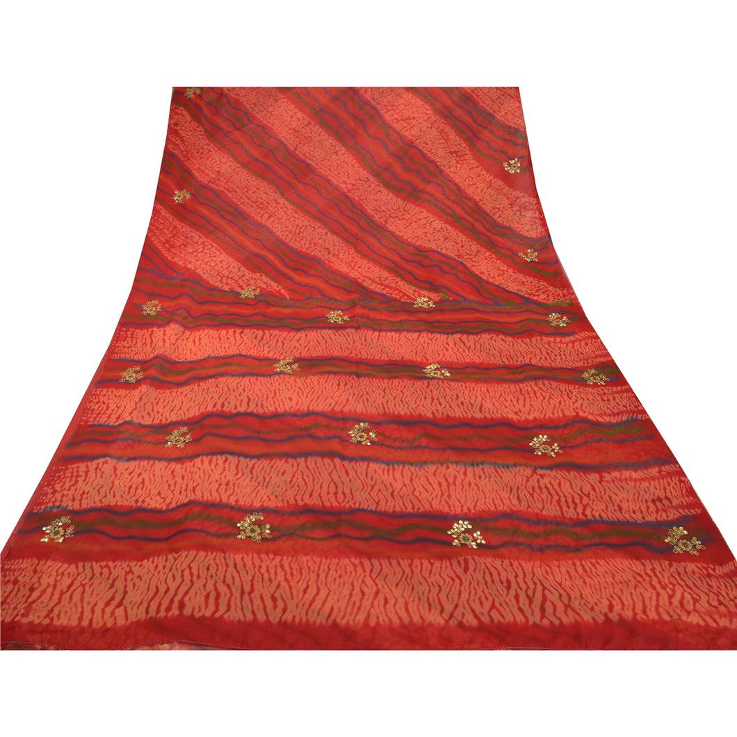 Sanskriti Vintage Heavy Leheria Sari Pure Georgette Silk Handmade Sarees Fabric