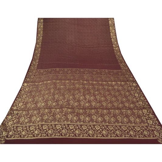 Sanskriti Vintage Brown Heavy Indian Sarees Pure Silk Woven Zari Sari Sustainable Fabric