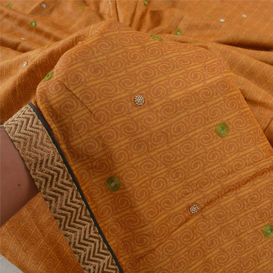 Sanskriti Vintage Mustard Heavy Sarees Pure Tussar Silk Hand Beaded Sari Fabric