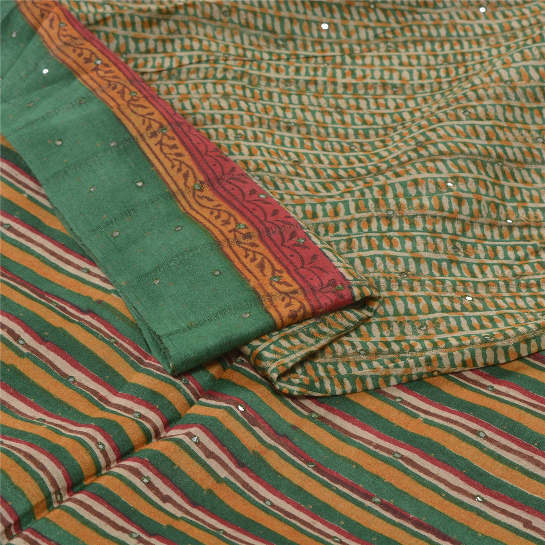 Sanskriti Vintage Heavy Sarees Pure Tussar Silk Handmade Sari Fabric Blouse PC