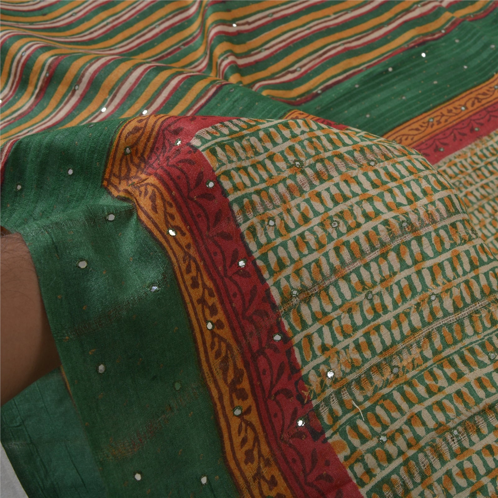 Sanskriti Vintage Sari 100% Pure Tussar Silk Heavy Sarees Blouse Pc Handmade 5yd Craft Fabric