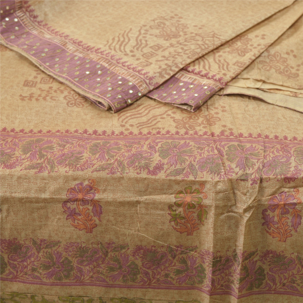 Sanskriti Vintage Cream Heavy Sarees Pure Tussar Silk Hand Crafted Sari Fabric
