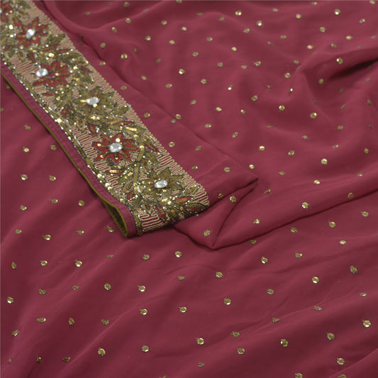 Sanskriti Vintage Purple Heavy Indian Sari Georgette Hand Beaded Sarees Sustainable Fabric