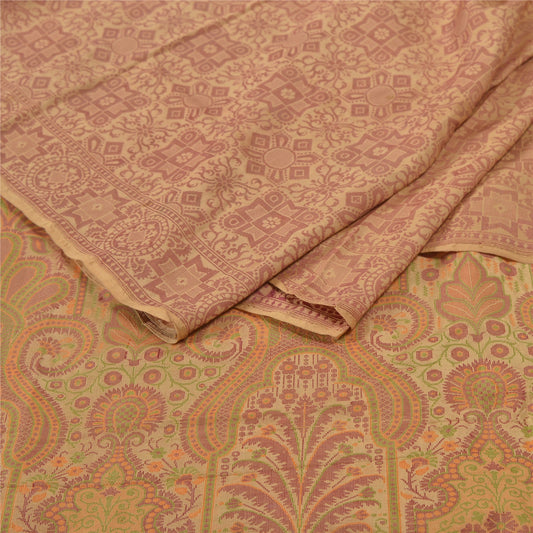 Sanskriti Vintage Cream Heavy Indian Sari 100% Pure Silk Woven Sarees Sustainable Fabric