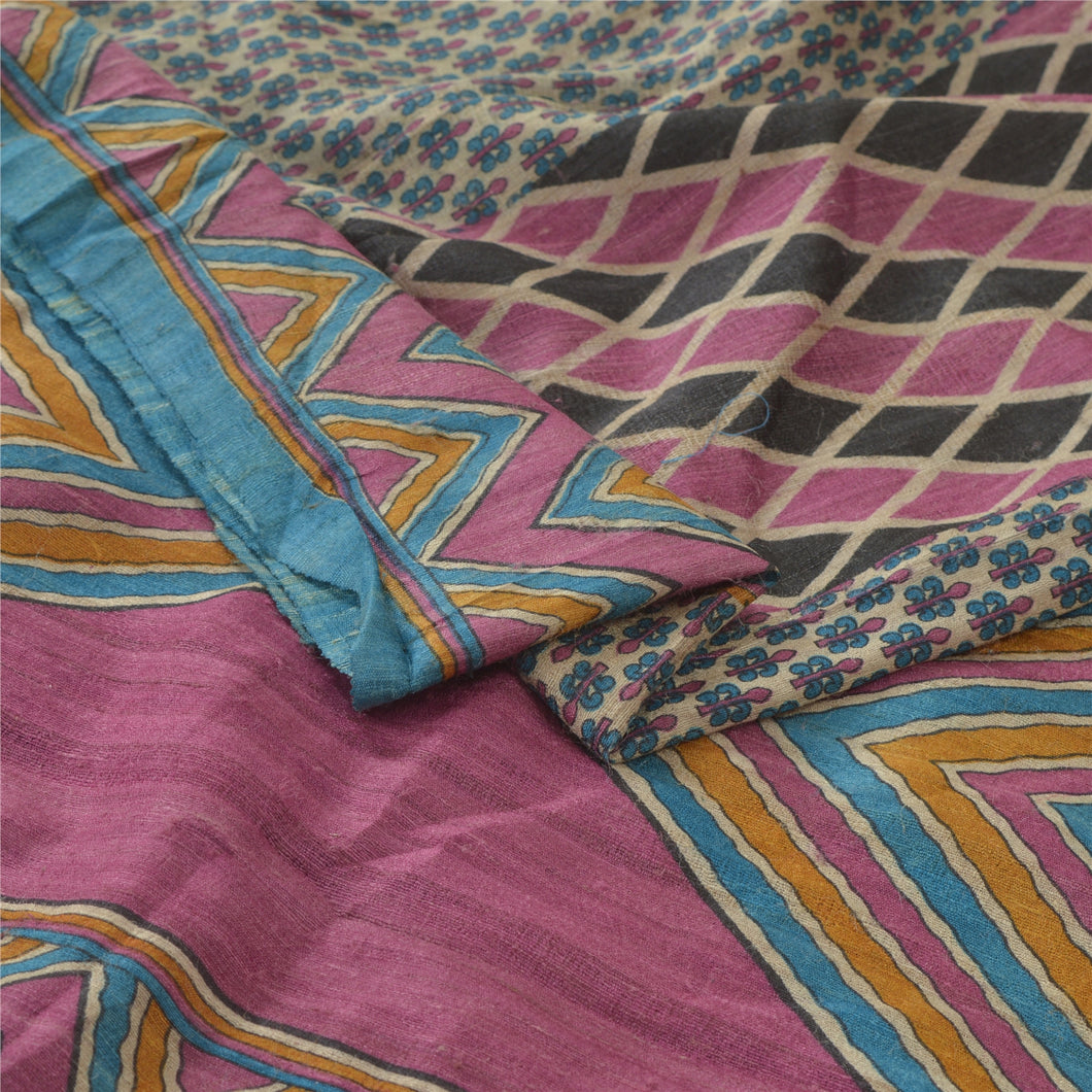 Sanskriti Vintage Heavy Indian Sari Pure Handloom Silk Printed Woven Sarees Fabric