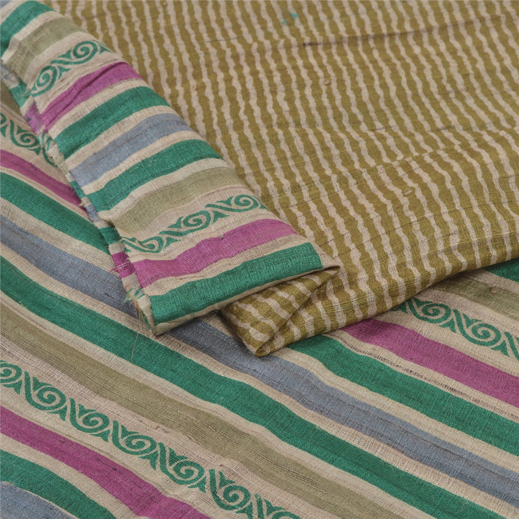 Sanskriti Vintage Green Heavy Sarees Pure Handloom Silk Printed Woven Sari Fabric