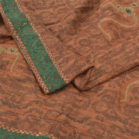 Sanskriti Vintage Heavy Brown Sarees Pure Handloom Silk Handmade Sari Print Sustainable Fabric