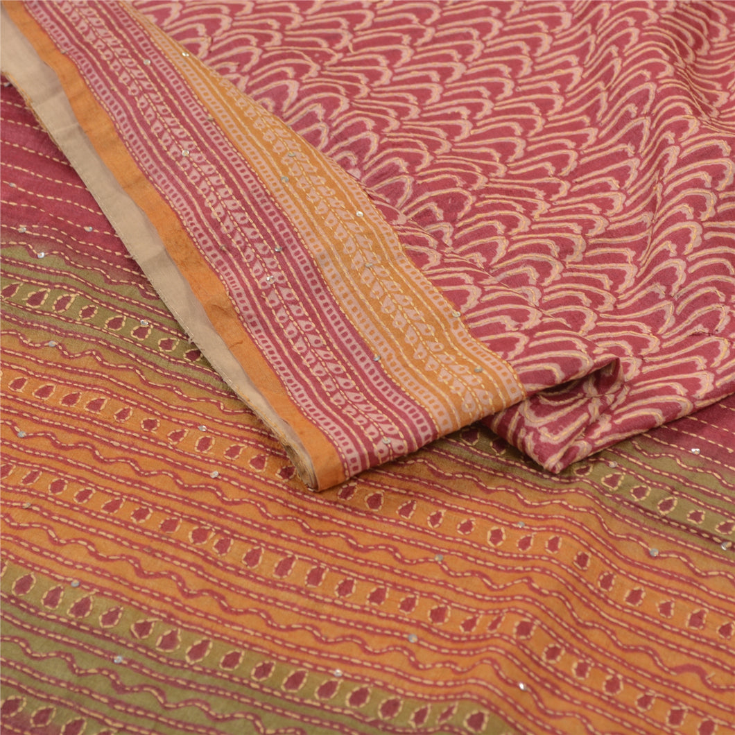 Sanskriti Vintage Dark Red Heavy Sarees Pure Silk Hand Beaded Kantha Sari Fabric