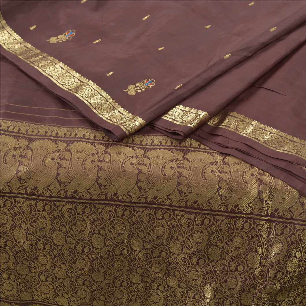 Sanskriti Vintage Heavy Wedding Sarees Pure Silk Brown Woven Brocade Sari Fabric