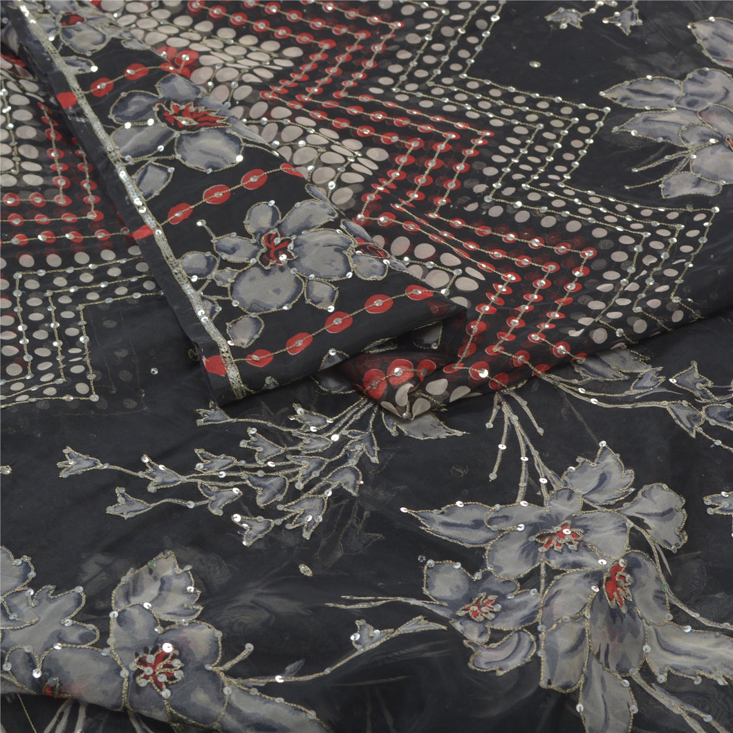 Sanskriti Vintage Black Heavy Indian Sari Art Silk Hand Beaded Sarees Fabric