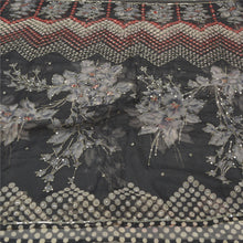 Load image into Gallery viewer, Sanskriti Vintage Black Heavy Indian Sari Art Silk Hand Beaded Sarees Fabric
