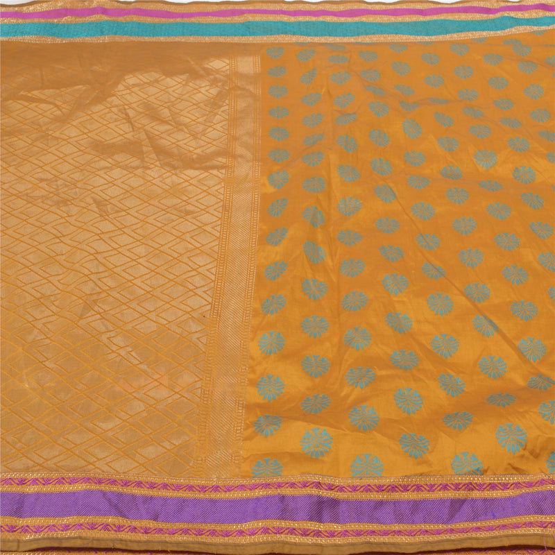 Sanskriti Vintage Saree Art Silk Mustard Yellow Indian Woven Sarees Zari 5yd Craft Fabric Add-Elegance to Table Linen, Curtains, Cushions