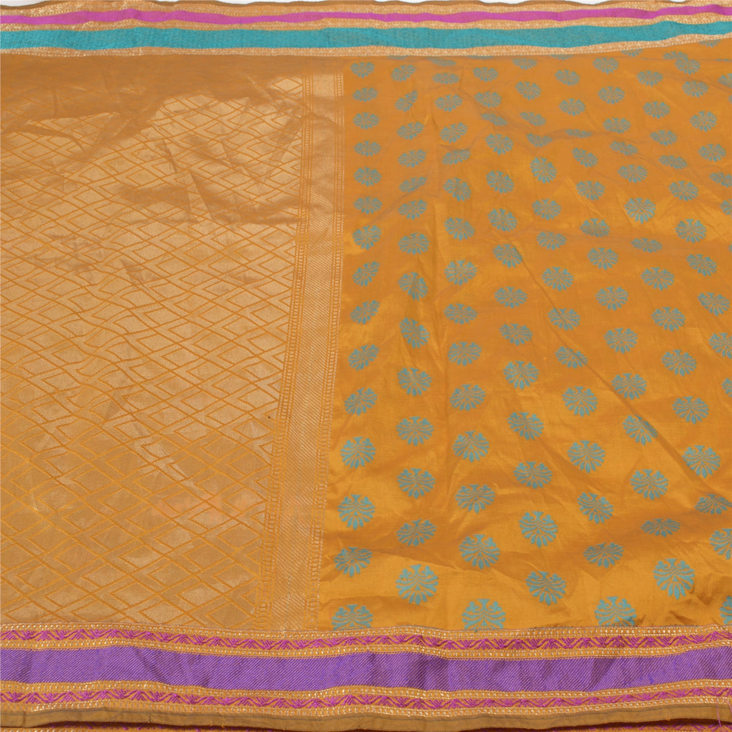 Sanskriti Vintage Mustard Heavy Indian Sari Art Silk Woven Sarees Zari Fabric