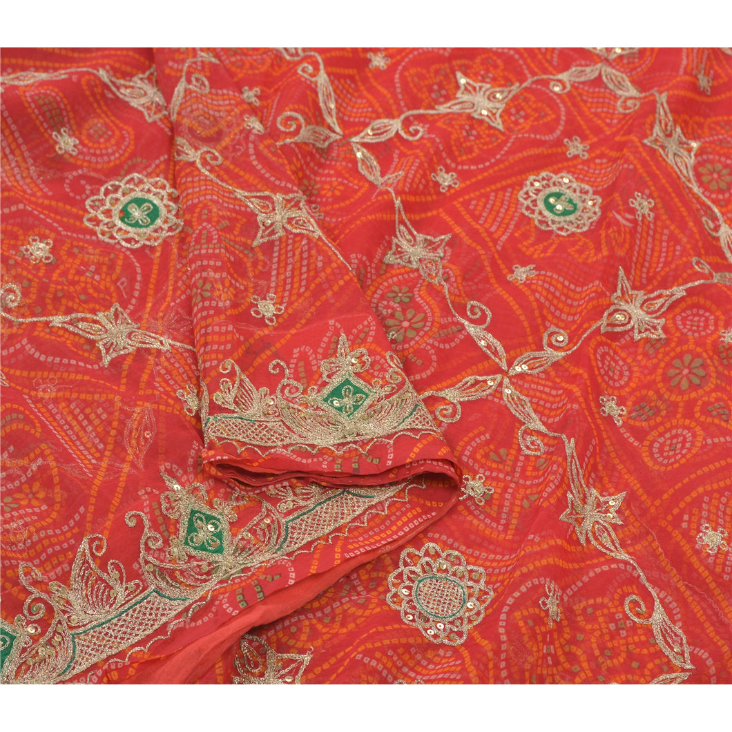 Sanskriti Vintage Red Heavy Sarees Georgette Handmade Bandhani Print Sari Fabric