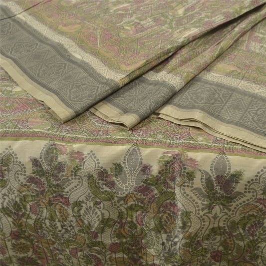 Sanskriti Vintage Grey Heavy Saree Pure Satin Silk Woven Tanchoi Sari Sustainable Fabric