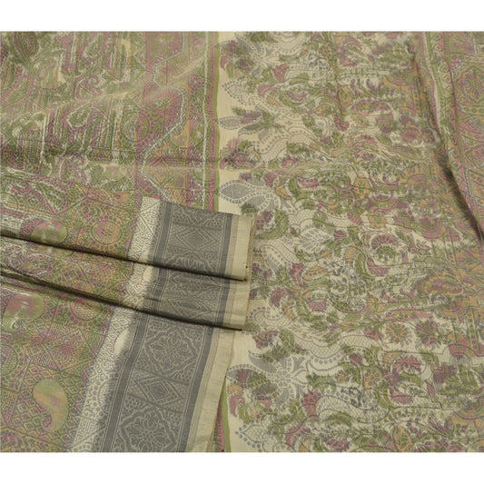 Sanskriti Vintage Grey Heavy Saree Pure Satin Silk Woven Tanchoi Sari Sustainable Fabric