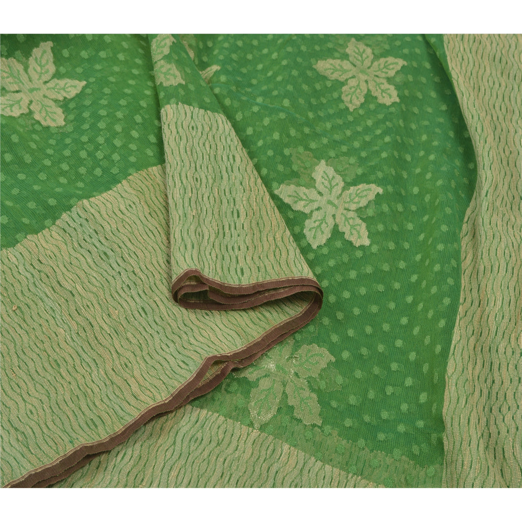 Sanskriti Vintage Heavy Indian Sari Net Mesh Hand Woven Sarees 5 Yard Fabric