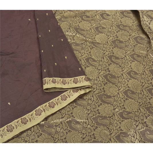 Sanskriti Vintage Brown Heavy Saree 100% Pure Silk Woven Tanchoi Sari Sustainable Fabric