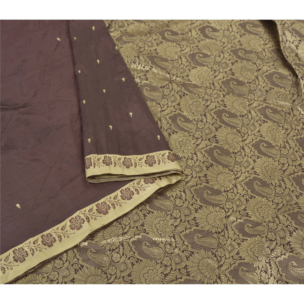 Sanskriti Vintage Brown Heavy Saree 100% Pure Silk Woven Tanchoi Sari Fabric