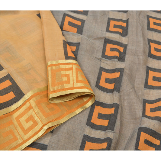 Sanskriti Vintage Fawn Heavy Saree 100% Pure Cotton Hand-Woven Sustainable Fabric Sari