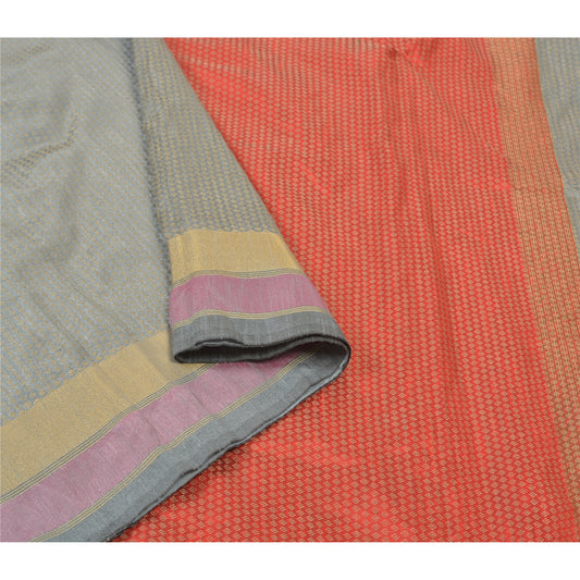 Sanskriti Vintage Grey Heavy Sarees Art Silk Hand Woven Indian Sari Sustainable Fabric