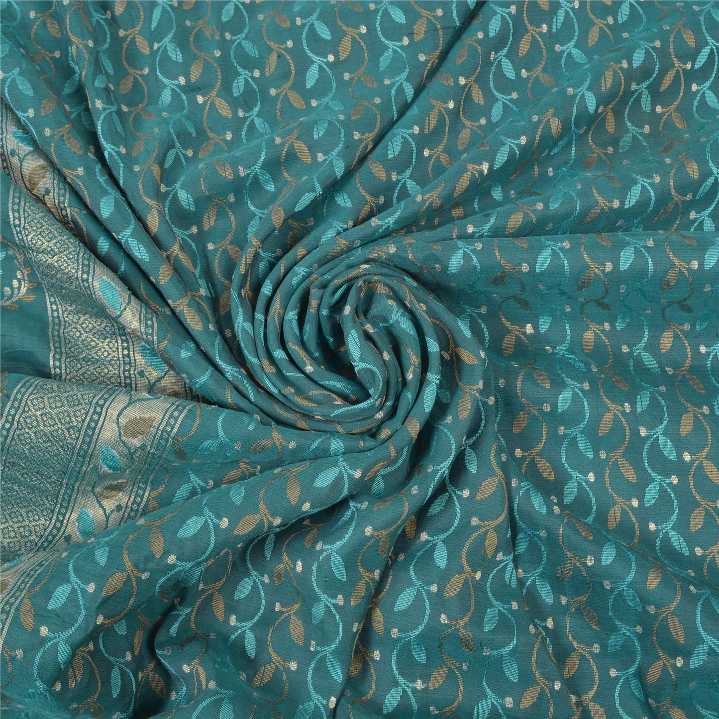 Sanskriti Vintage Heavy Sarees 100% Pure Silk Teel Blue Woven Indian Sari