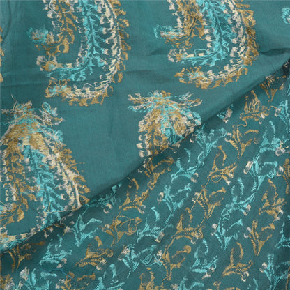 Sanskriti Vintage Heavy Sarees 100% Pure Silk Teel Blue Woven Indian Sari