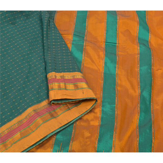Sanskriti Vintage Green Sarees Blend Silk Woven Chettinad/Kandangi Sari Sustainable Fabric