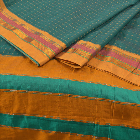 Sanskriti Vintage Green Sarees Blend Silk Woven Chettinad/Kandangi Sari Sustainable Fabric