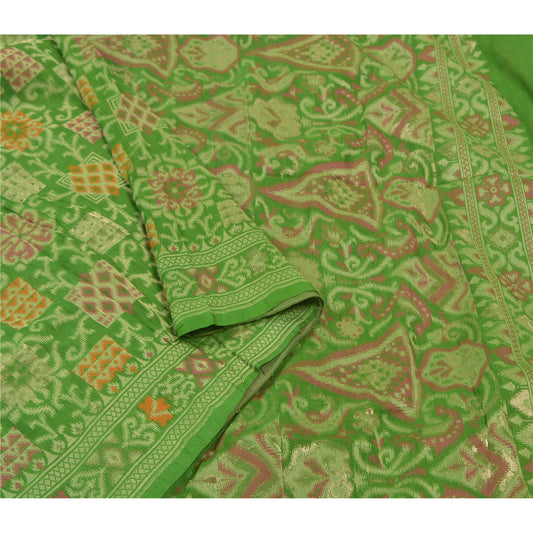 Sanskriti Vintage Green Heavy Sarees Pure Silk Woven Jamawar Tanchoi Sari Sustainable Fabric