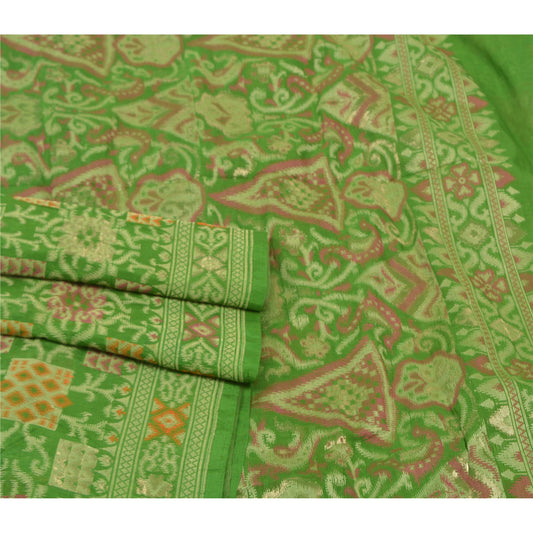Sanskriti Vintage Green Heavy Sarees Pure Silk Woven Jamawar Tanchoi Sari Sustainable Fabric