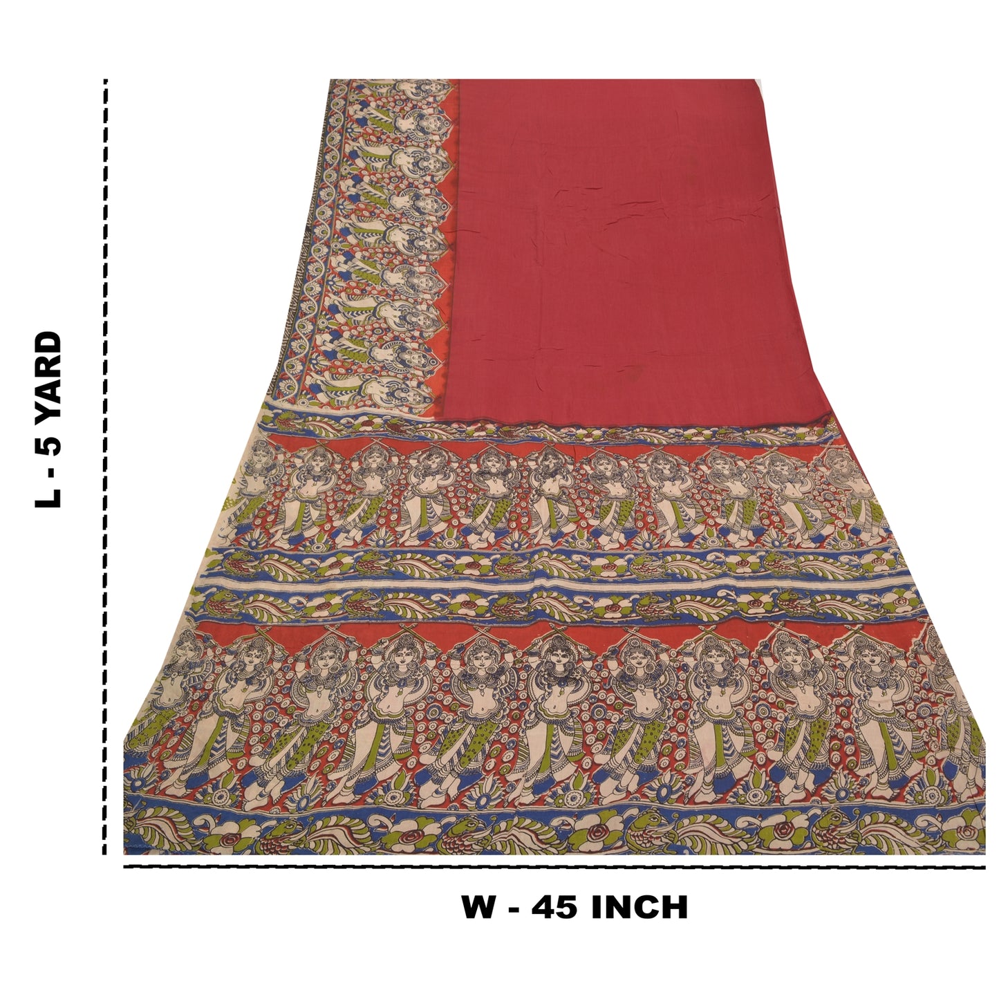Sanskriti Vintage Red Heavy Sarees 100% Pure Cotton Pattachitra Sari Sustainable Fabric