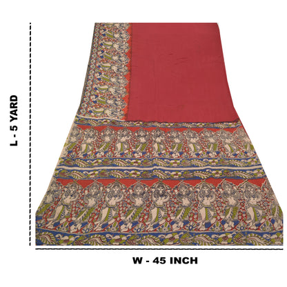Sanskriti Vintage Red Heavy Sarees 100% Pure Cotton Pattachitra Sari Sustainable Fabric