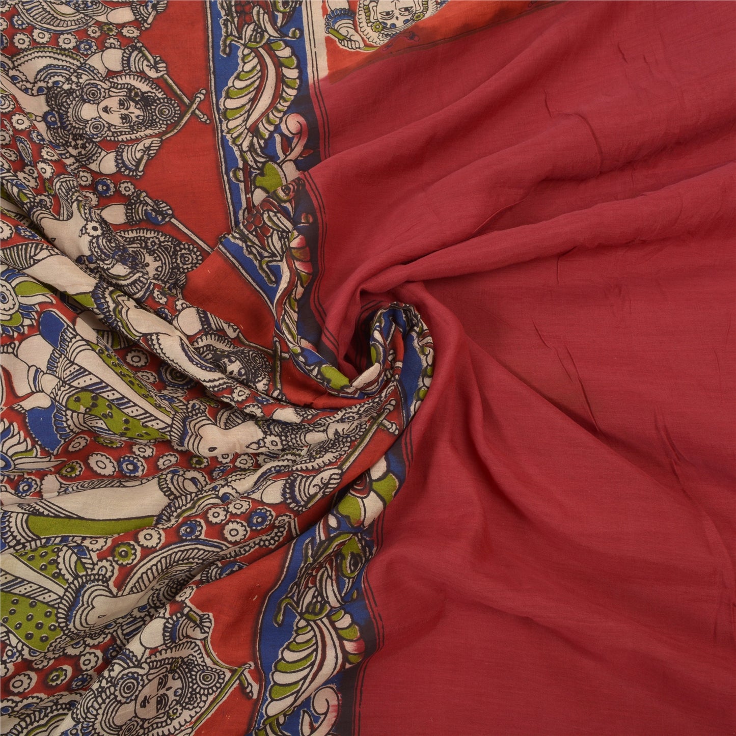 Sanskriti Vintage Red Heavy Sarees 100% Pure Cotton Pattachitra Sari Sustainable Fabric