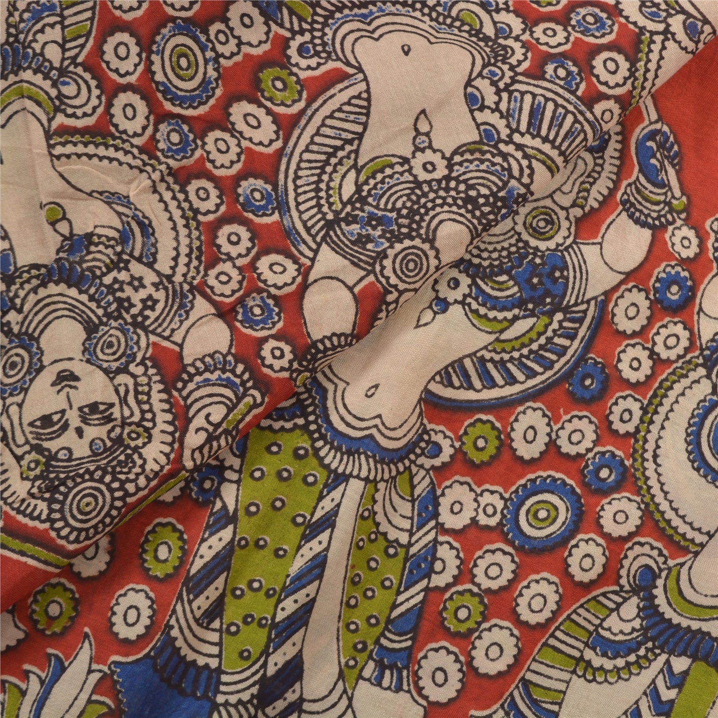 Sanskriti Vintage Red Heavy Sarees 100% Pure Cotton Pattachitra Sari Sustainable Fabric