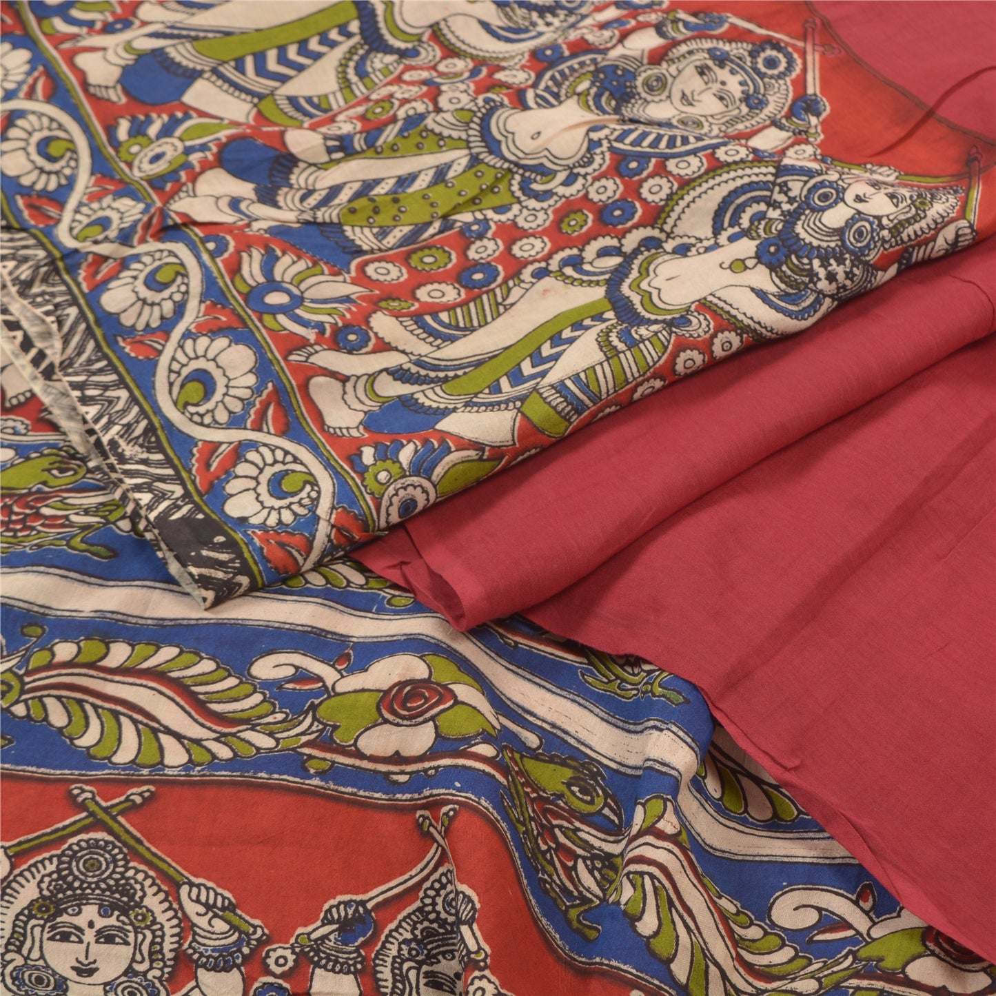 Sanskriti Vintage Red Heavy Sarees 100% Pure Cotton Pattachitra Sari Sustainable Fabric