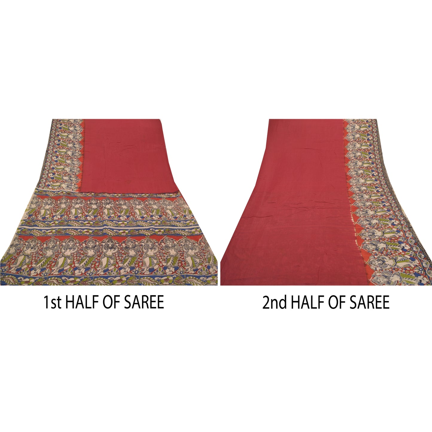 Sanskriti Vintage Red Heavy Sarees 100% Pure Cotton Pattachitra Sari Sustainable Fabric