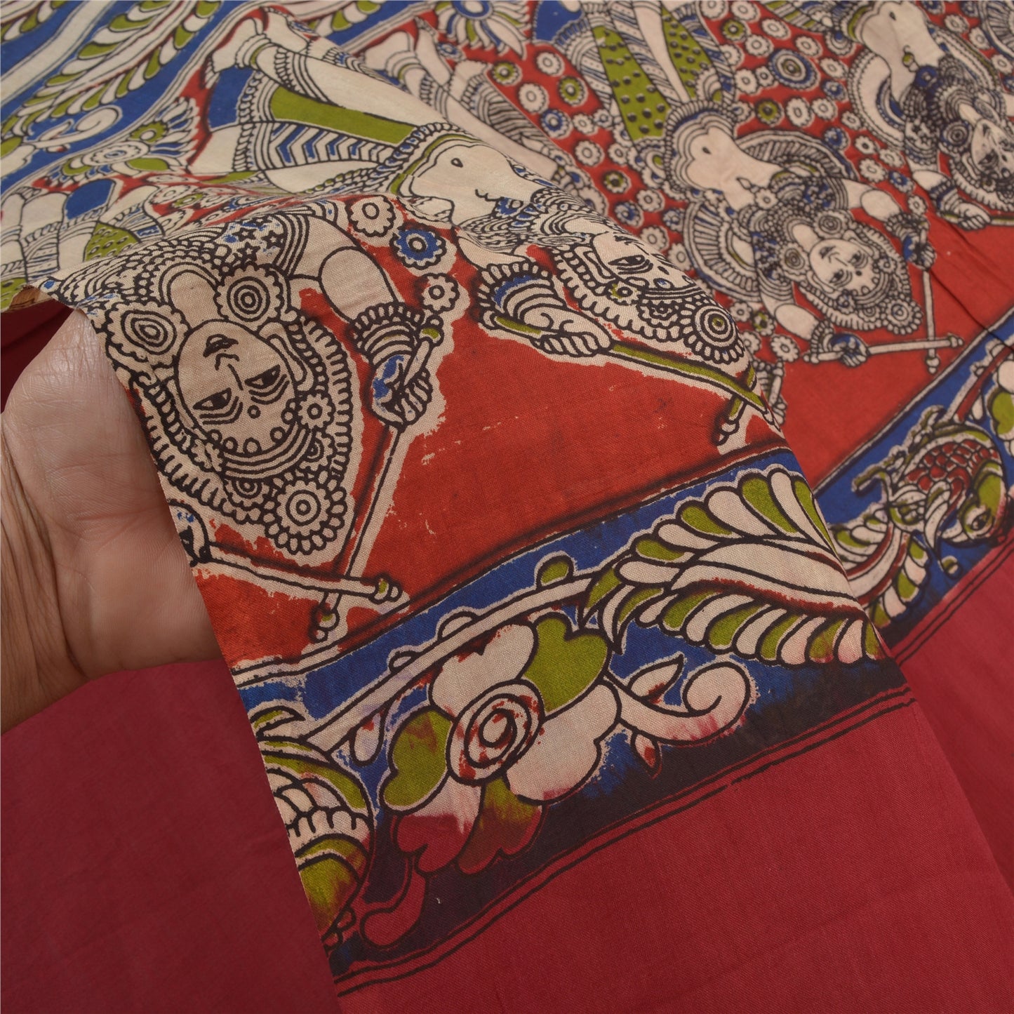 Sanskriti Vintage Red Heavy Sarees 100% Pure Cotton Pattachitra Sari Sustainable Fabric